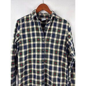 Cascade Blues Womens S Plaid Heart Button-Up Shirt 100% Cotton